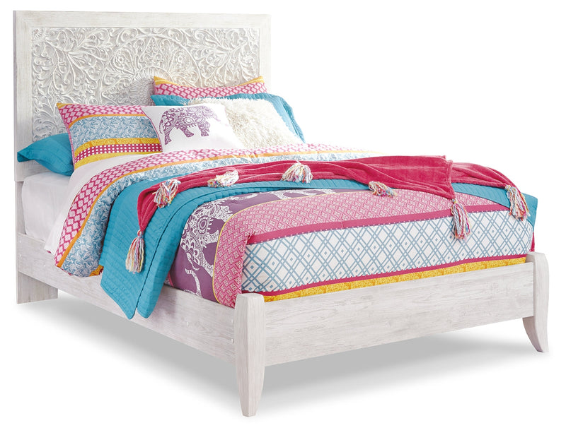 Paxberry Full Panel Bed with Nightstand in Whitewash - PKG007713