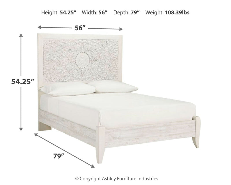 Paxberry Full Panel Bed with Nightstand in Whitewash - PKG007713