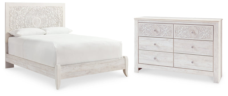 Paxberry Queen Panel Bed with Dresser in Whitewash from Ashley - DMV Furniture