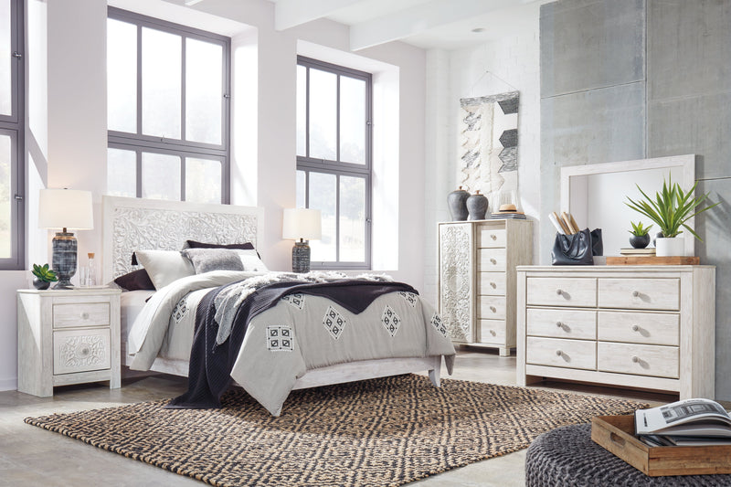 Paxberry Queen Panel Bed with Dresser in Whitewash from Ashley - DMV Furniture