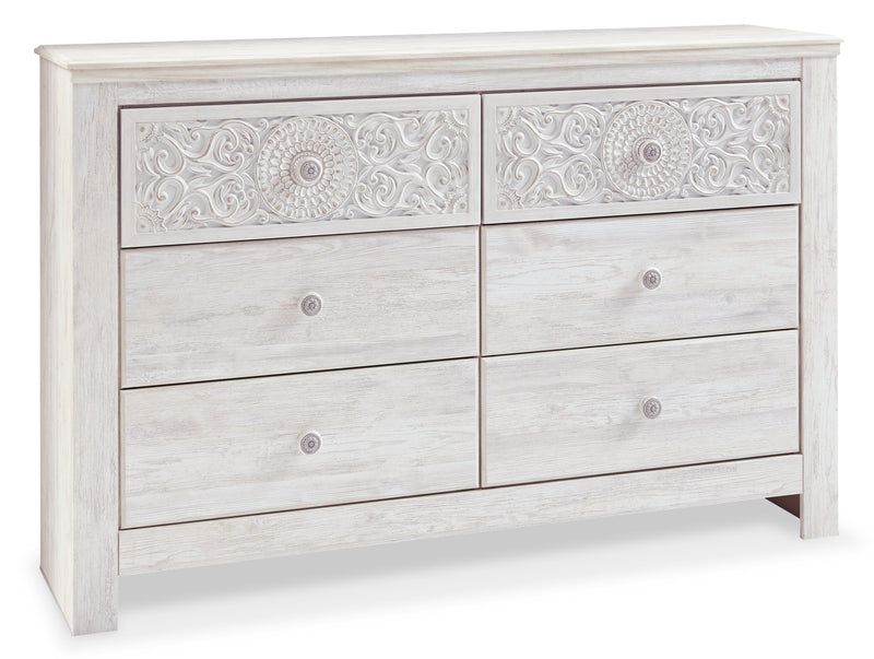 Paxberry Queen Panel Bed with Dresser in Whitewash from Ashley - DMV Furniture