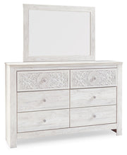 Paxberry Queen Panel Bed with Mirrored Dresser and 2 Nightstands in Whitewash from Ashley - DMV Furniture