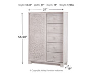 Paxberry Queen Panel Bed with Mirrored Dresser and Chest in Whitewash from Ashley - DMV Furniture