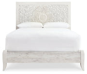 Paxberry Queen Panel Bed with Mirrored Dresser and Chest in Whitewash from Ashley - DMV Furniture