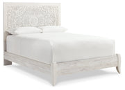Paxberry Queen Panel Bed with Mirrored Dresser, Chest and 2 Nightstands in Whitewash from Ashley - DMV Furniture