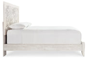 Paxberry Queen Panel Bed with Mirrored Dresser, Chest and 2 Nightstands in Whitewash from Ashley - DMV Furniture