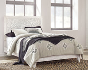 Paxberry Queen Panel Bed with Mirrored Dresser in Whitewash from Ashley - DMV Furniture