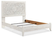 Paxberry Queen Panel Bed with Mirrored Dresser in Whitewash from Ashley - DMV Furniture