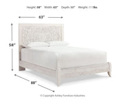 Paxberry Queen Panel Bed with Mirrored Dresser in Whitewash from Ashley - DMV Furniture
