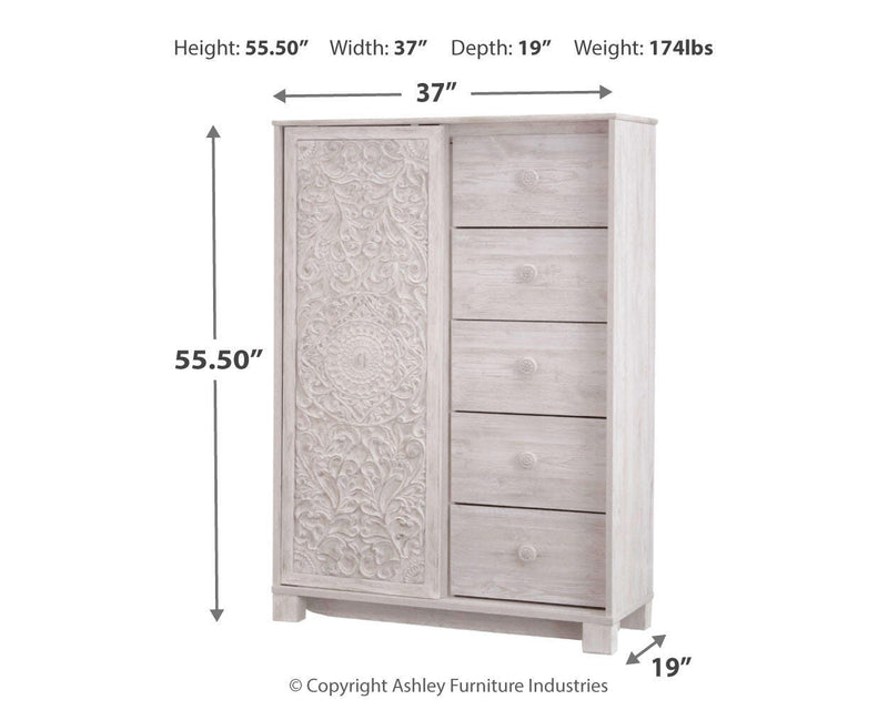 Paxberry Whitewash Full Panel Bed, Dresser, Mirror and Chest - B181B17