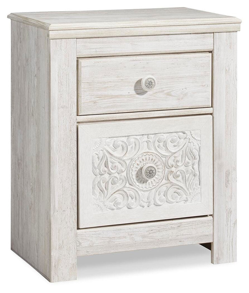 Paxberry Whitewash Queen Panel Bed and 2 Nightstands - B181B30