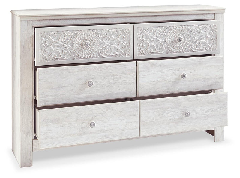 Paxberry Whitewash Queen Panel Bed, Dresser, 2 Chests and 2 Nightstands - B181B31