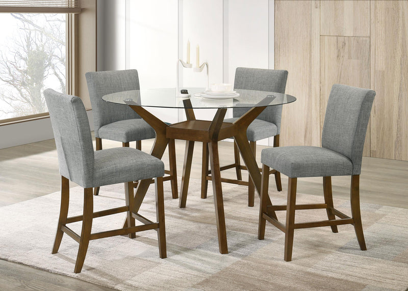 Paxton 5-piece Round Glass Top Counter Height Dining Set Grey - 122178-S5GRY