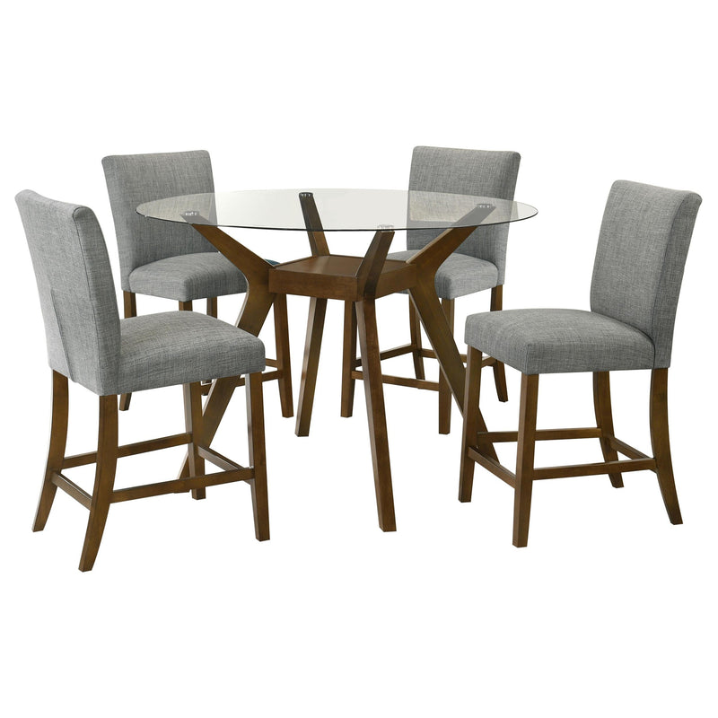 Paxton 5-piece Round Glass Top Counter Height Dining Set Grey - 122178-S5GRY