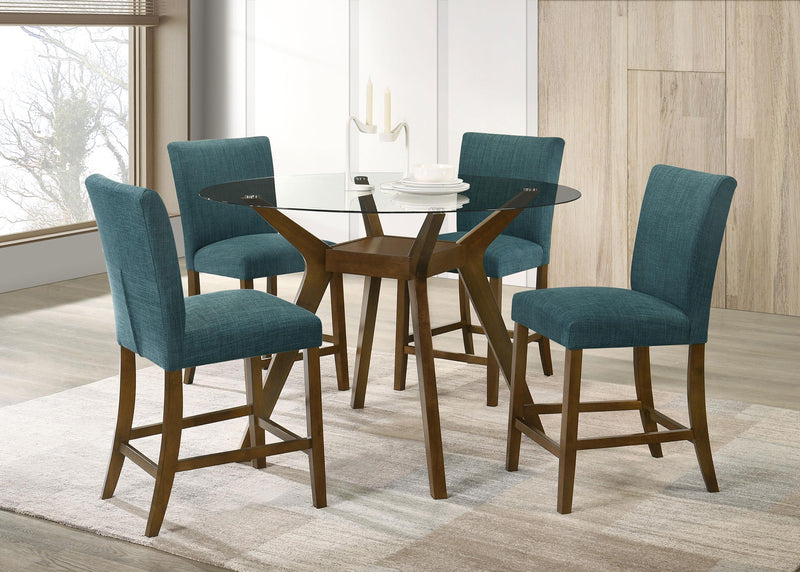 Paxton 5-piece Round Glass Top Counter Height Dining Set Teal Blue - 122178-S5TLB