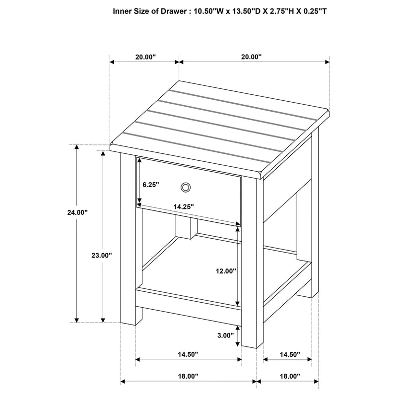 Payne 1-drawer Wood End Table with Shelf Distressed Brown - 710547