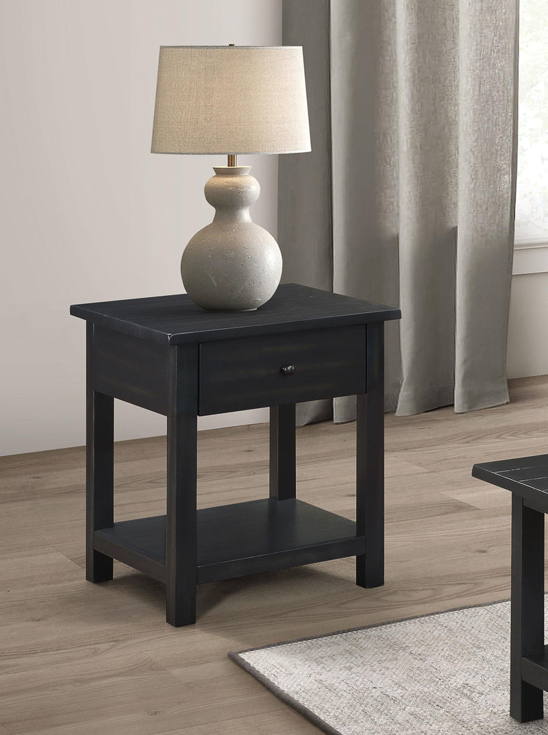 Payne 1-drawer Wood End Table with Shelf Distressed Java - 710567