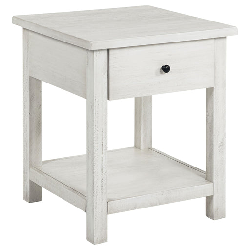 Payne 1-drawer Wood End Table with Shelf Distressed White - 710557