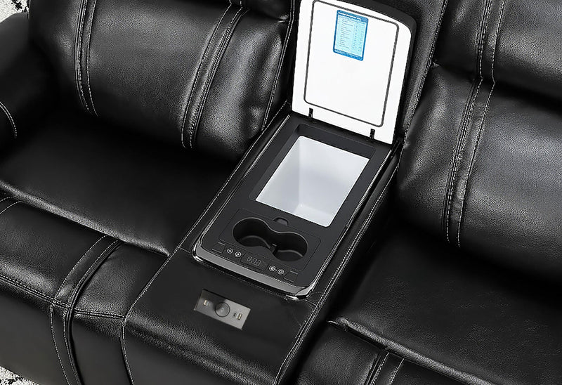 U8880 Black Leather Power Reclining Sofa/Power Console Reclining Sofa - U8880-BLK LEATHER-PRS/PCRLS