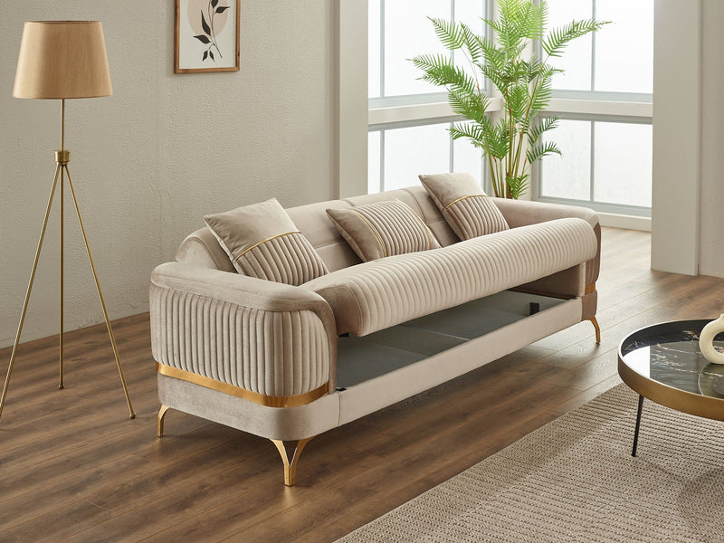 Pedro Convertible Loveseat in Beige - 200-SIM-PED-VELVET260-2