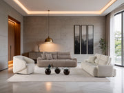 Peonya 4-pieces (2 Sofa & 2 Chair) Livingroom - Without Leg in Cream - Brown - 200-ZEN-PEO-CRE-BRO-3311