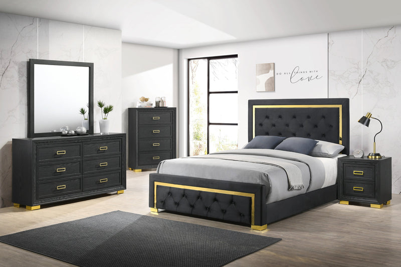 Pepe Black/Gold King Panel Upholstered Bed - DMV FurnitureKing Bed