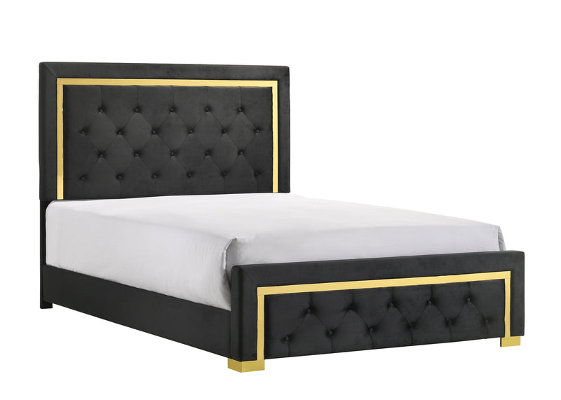 Pepe Black/Gold Queen Panel Upholstered Bed - DMV FurnitureQueen Bed