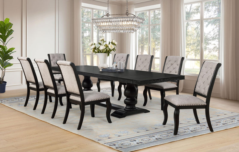 Phelps 9-piece Rectangular Dining Table Set Distressed Noir - 121231-S9C