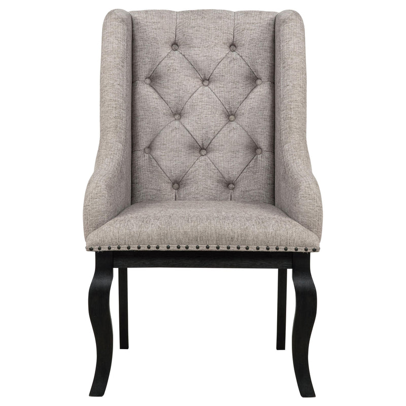 Phelps Upholstered Dining Arm Chair Tan Distressed Noir (Set of 2) - 121233