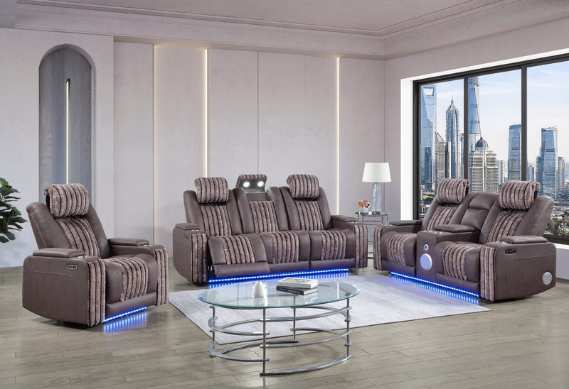 U8000 Brown Pwr Rec Sofa/Pwr Con Rec Loveseat/Pwr Recliner W/Phr - U8000-BROWN-PCRLS/ PRS/ PR W/ PHR