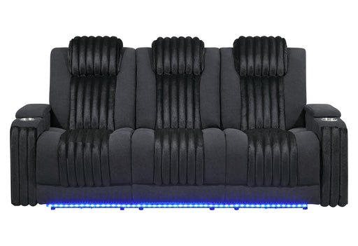 U8000 Black Pwr Rec Sofa W/Phr, Ddt, Reading Light & Led Light - U8000-BLACK-PRS W/ PHR DDT WC + LED