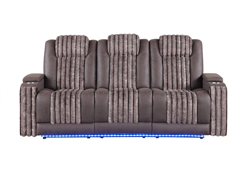 U8000 Brown Pwr Rec Sofa W/Phr, Ddt, Reading Light & Led Light - U8000-BROWN-PRS W/ PHR DDT WC + LED