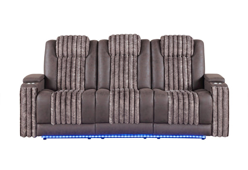 U8000 Brown Pwr Rec Sofa W/Phr, Ddt, Reading Light & Led Light - U8000-BROWN-PRS W/ PHR DDT WC + LED