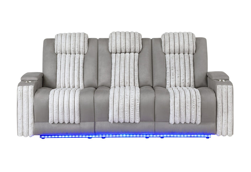 U8000 Grey Pwr Rec Sofa W/Phr, Ddt, Reading Light & Led Light - U8000-GREY-PRS W/ PHR DDT WC + LED