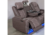 U8000 Brown Pwr Rec Sofa W/Phr, Ddt, Reading Light & Led Light - U8000-BROWN-PRS W/ PHR DDT WC + LED