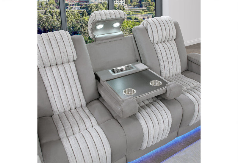 U8000 Grey Pwr Rec Sofa W/Phr, Ddt, Reading Light & Led Light - U8000-GREY-PRS W/ PHR DDT WC + LED