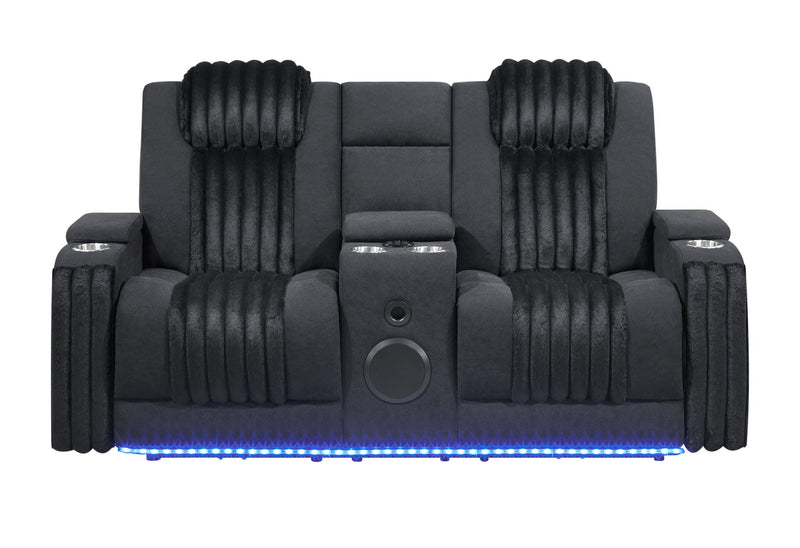 U8000 Black Pwr Console Rec Loveseat W/Phr, Led And Speaker - U8000-BLACK-PCRLS W/ PHR + LED