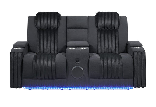 U8000 Black Pwr Console Rec Loveseat W/Phr, Led And Speaker - U8000-BLACK-PCRLS W/ PHR + LED