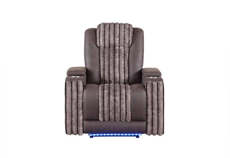 U8000 Brown Power Recliner W/ Power Headrest & Led Light - U8000-BROWN-PR W/ PHR + LED