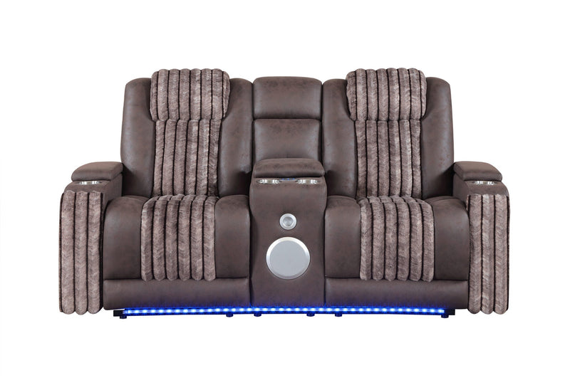 U8000 Brown Pwr Console Rec Loveseat W/Phr, Led And Speaker - U8000-BROWN-PCRLS W/ PHR + LED