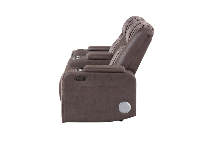 U8000 Brown Pwr Console Rec Loveseat W/Phr, Led And Speaker - U8000-BROWN-PCRLS W/ PHR + LED