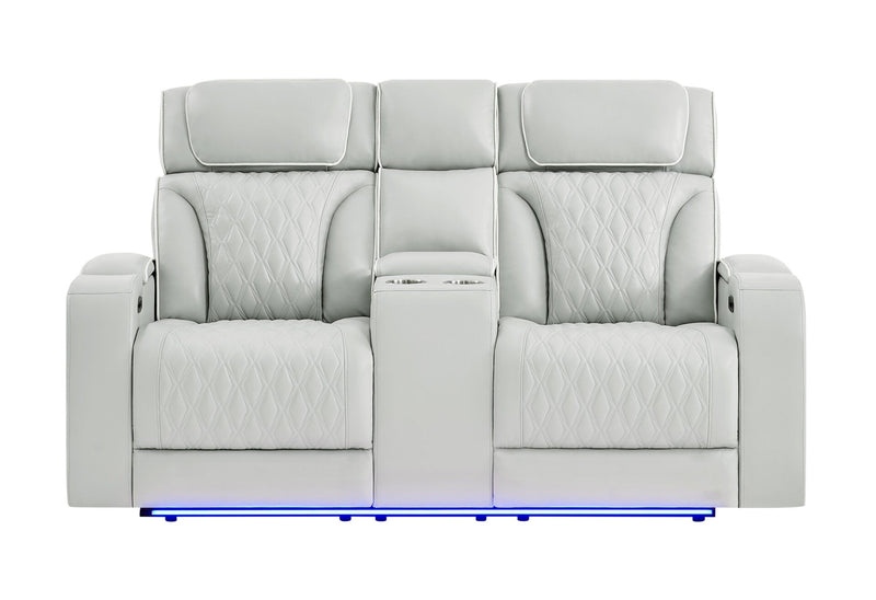U8611 Blanche Silver Pwr Con Rec Loveseat With Phr, Led & Speaker - U8611-BLANCHE SIL-PCRLS W/ PHR LED SPKR