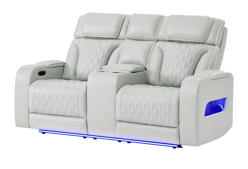 U8611 Blanche Silver Pwr Con Rec Loveseat With Phr, Led & Speaker - U8611-BLANCHE SIL-PCRLS W/ PHR LED SPKR