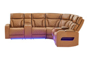 U8611 Camel Sectional With Power Headrest, Continuous Led And Speaker - U8611-CAMEL-SECTIONAL W/ PHR LED SPKR