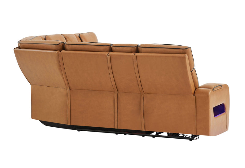 U8611 Camel Sectional With Power Headrest, Continuous Led And Speaker - U8611-CAMEL-SECTIONAL W/ PHR LED SPKR