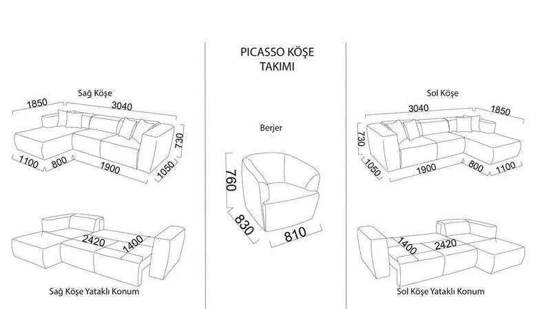 Picasso Sectional (Oscar White) 5 Pieces & Chair - DMV FurnitureSleeper Sectional