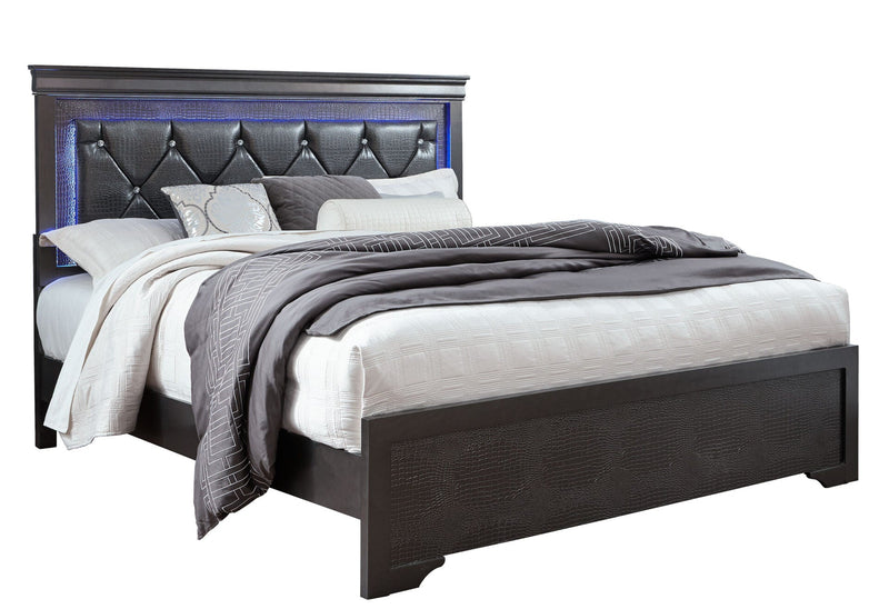 Pompei Metallic Grey Queen Bed With Led - POMPEI-GR-QB-N