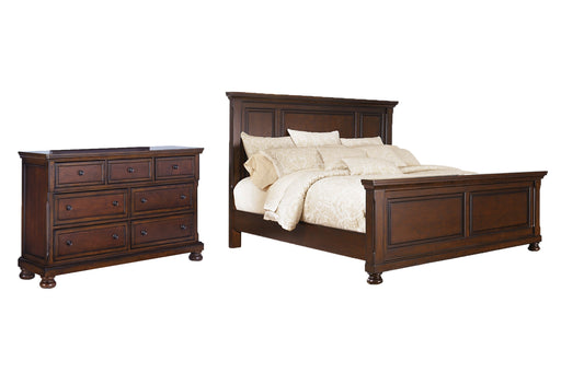 Porter California King Panel Bed with Dresser in Rustic Brown from Ashley - DMV Furniture