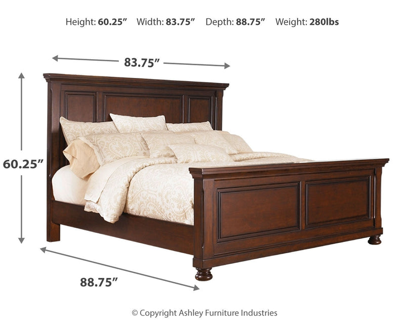 Porter King Panel Bed with Mirrored Dresser, Chest and Nightstand in Rustic Brown - PKG006252
