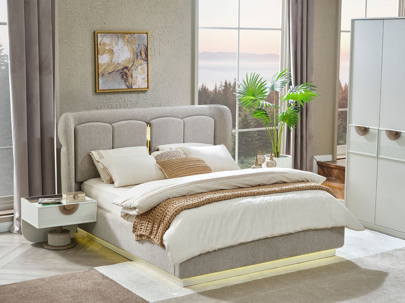 Prag Max Bedroom (Queen Frame With Headboard & Dresser With Mirror & Ottoman & 2 Nightstand) - 200-MAX-PRA-150-QB-SET